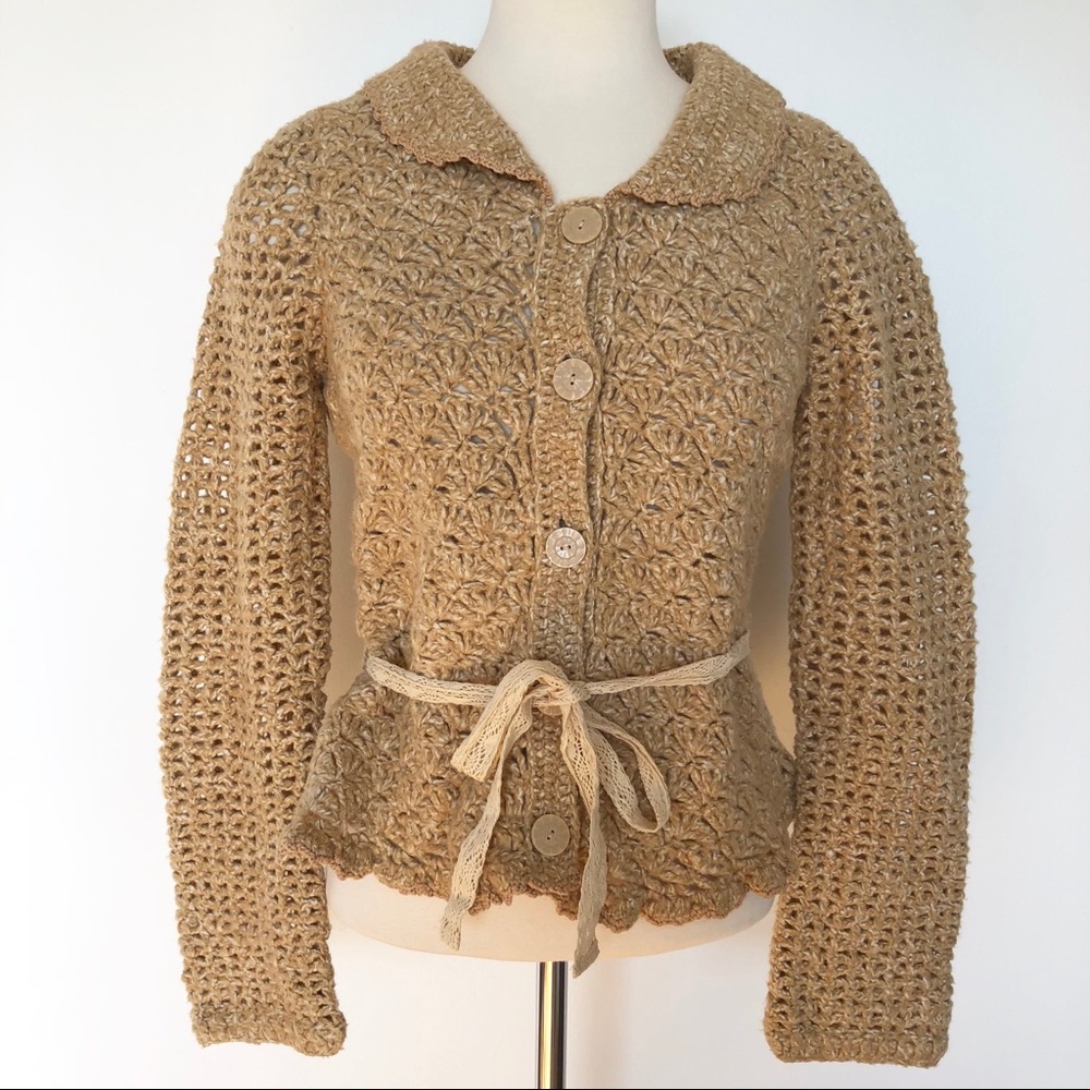 ANTHROPOLOGIE Moth Open Crochet Cardigan Sweater